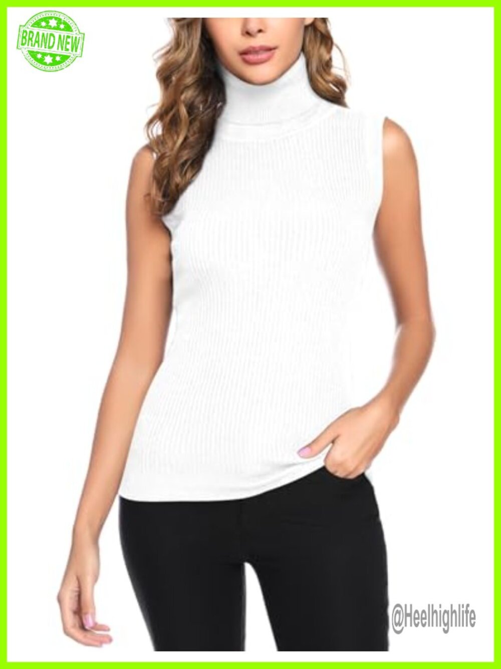 Sleeveless Turtleneck Sweater Vest Slim Fit Office Work Layering Top